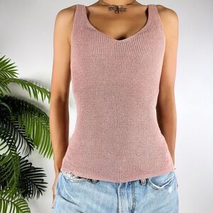 Womens Pink Metallic Coquette Girly Camisole Knitted Tank Top S / XS